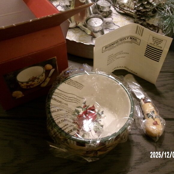 LENOX Winter Greetings DIP BOWL WITH SPREADER NEW In Box RARE #791127 RET. $43 - Picture 1 of 6